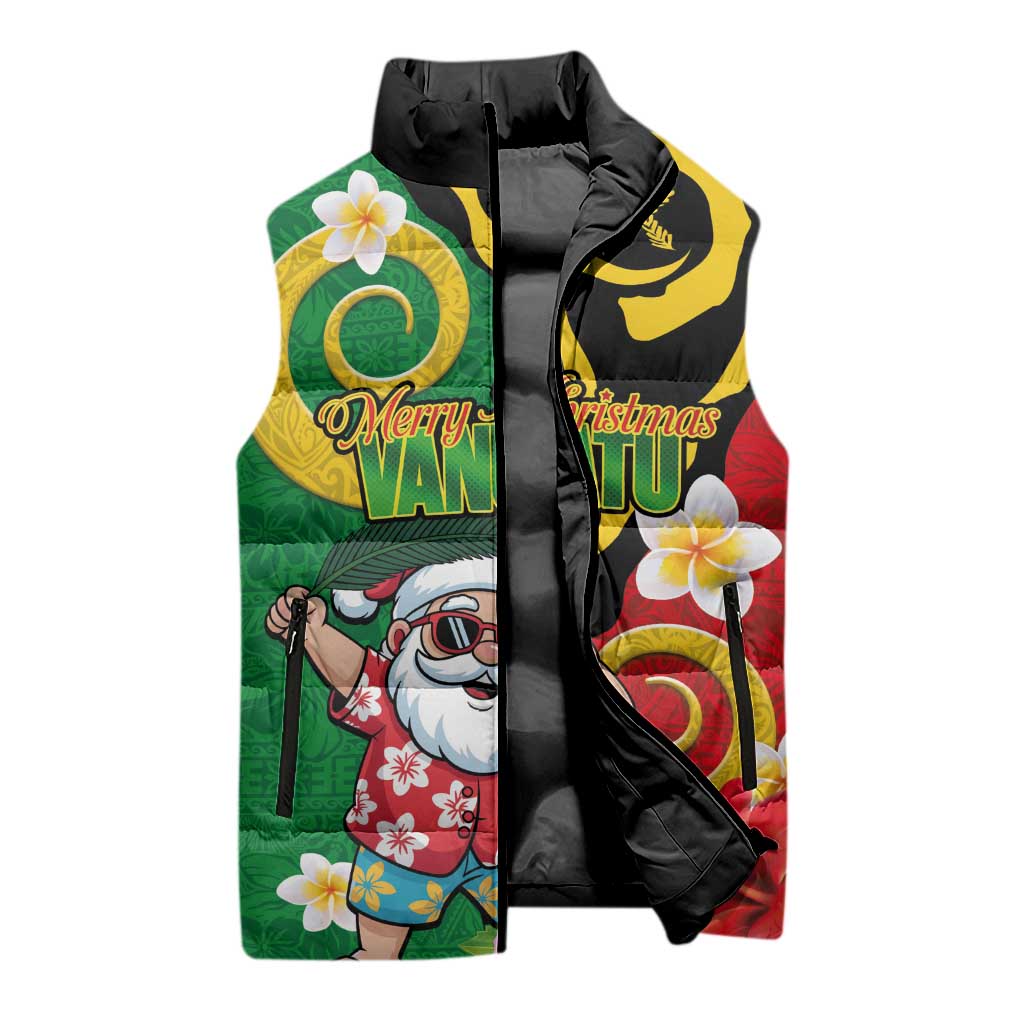 Vanuatu Christmas Sleeveless Puffer Jacket Funny Santa with Namele and Boar Tusk Tribal - Polynesian Pride