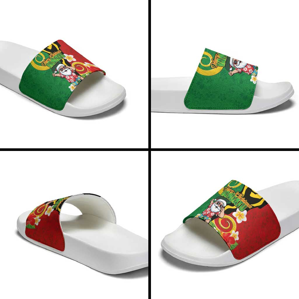 Vanuatu Christmas Slide Sandals Funny Santa with Namele and Boar Tusk Tribal - Polynesian Pride