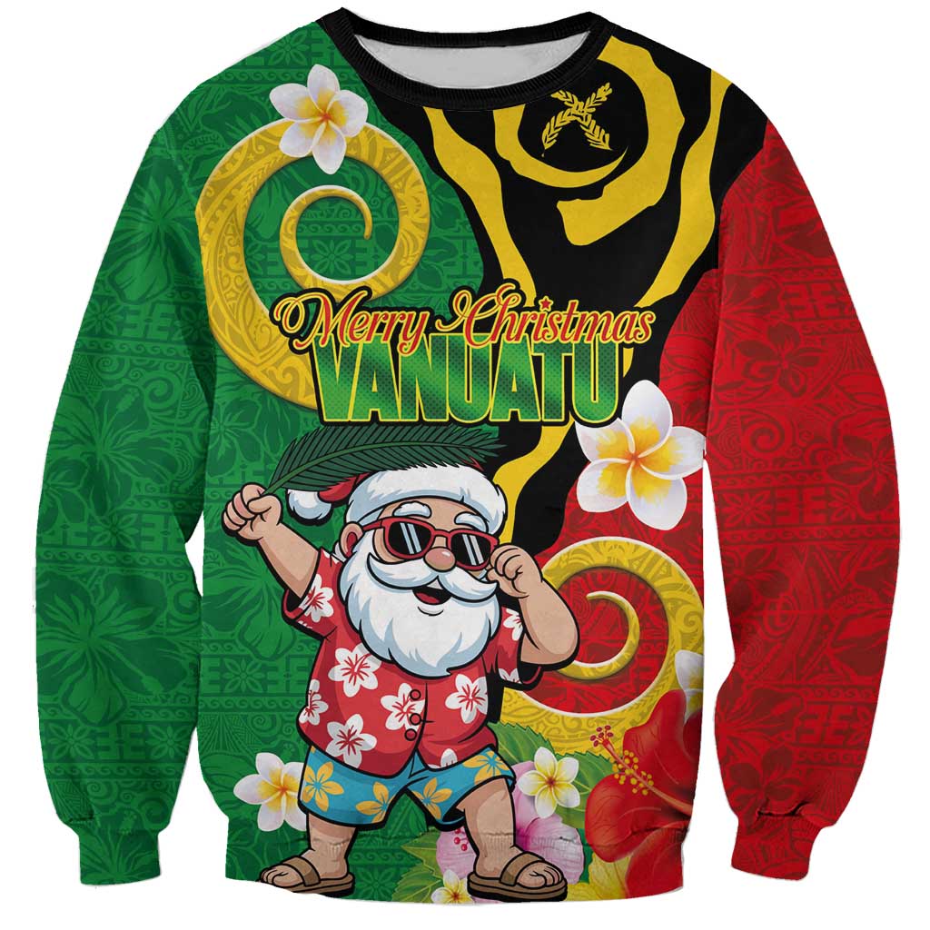 Vanuatu Christmas Sweatshirt Funny Santa with Namele and Boar Tusk Tribal - Polynesian Pride