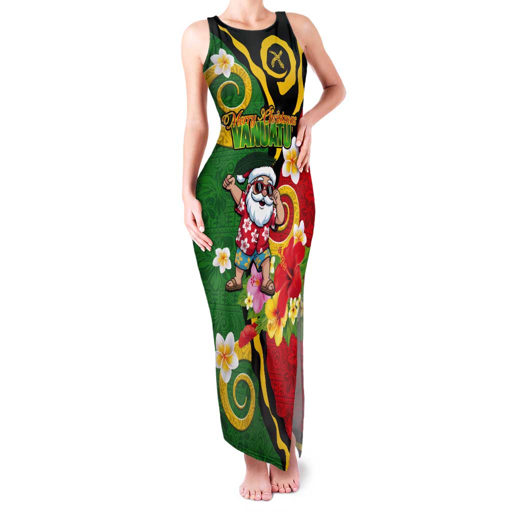 Vanuatu Christmas Tank Maxi Dress Funny Santa with Namele and Boar Tusk Tribal - Polynesian Pride