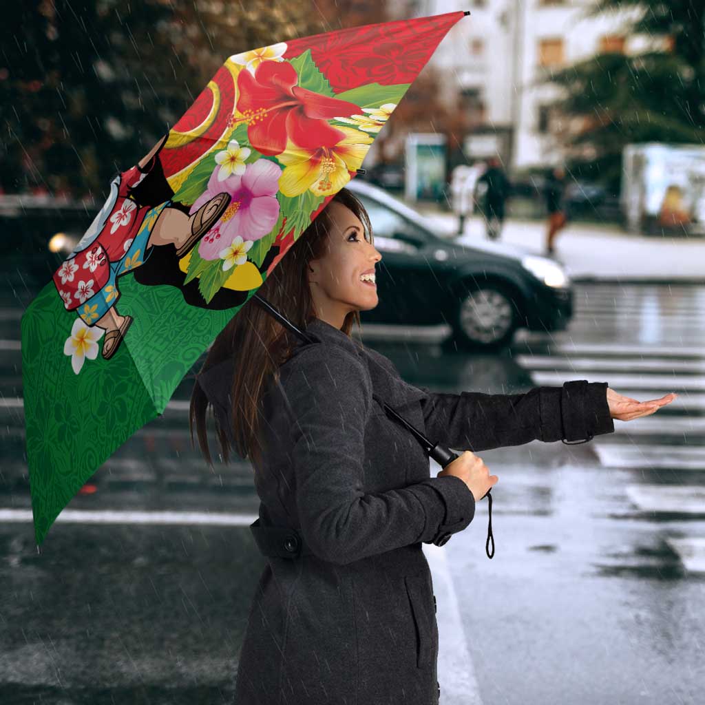Vanuatu Christmas Umbrella Funny Santa with Namele and Boar Tusk Tribal - Polynesian Pride