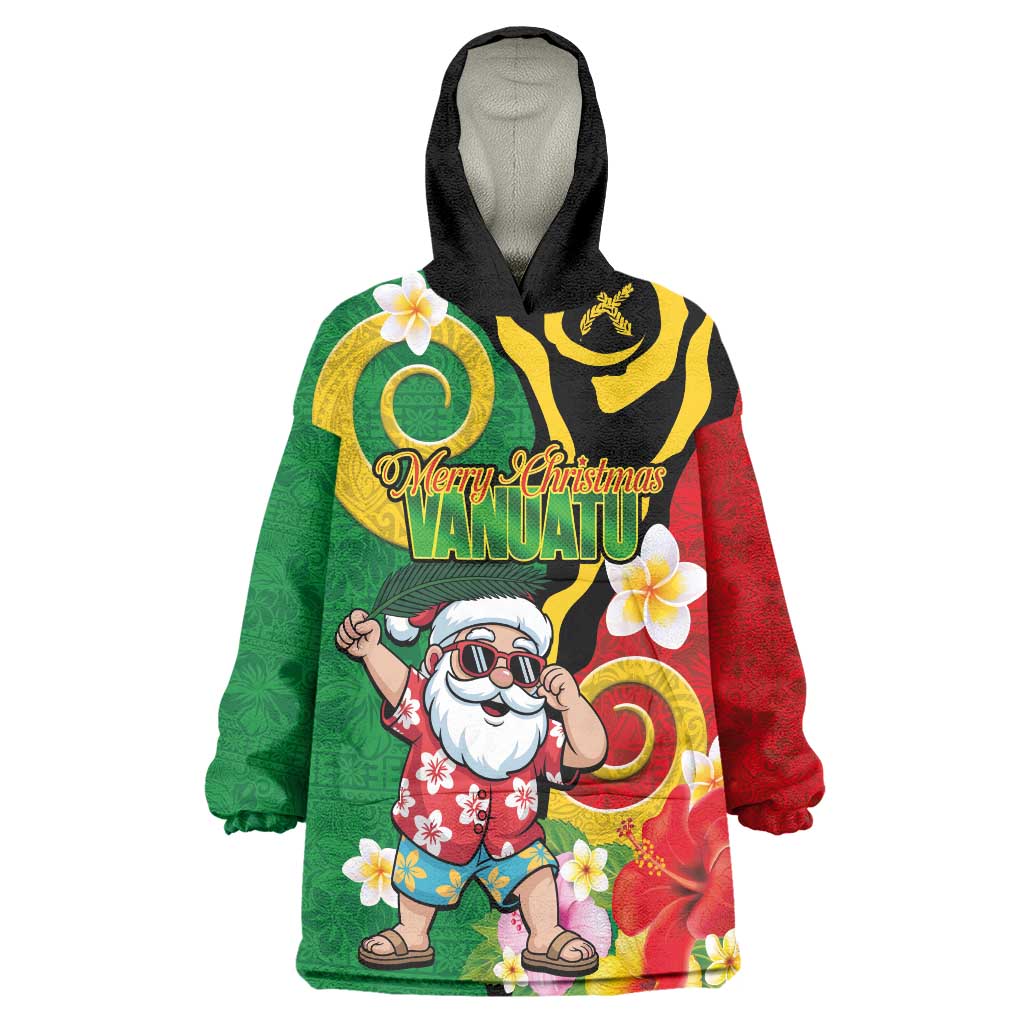 Vanuatu Christmas Wearable Blanket Hoodie Funny Santa with Namele and Boar Tusk Tribal - Polynesian Pride