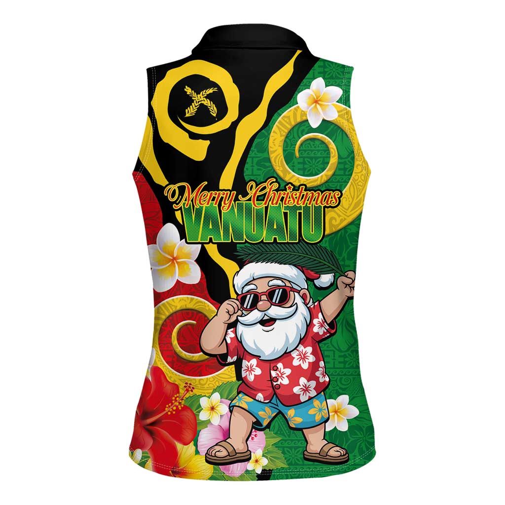 Vanuatu Christmas Women Sleeveless Polo Shirt Funny Santa with Namele and Boar Tusk Tribal - Polynesian Pride