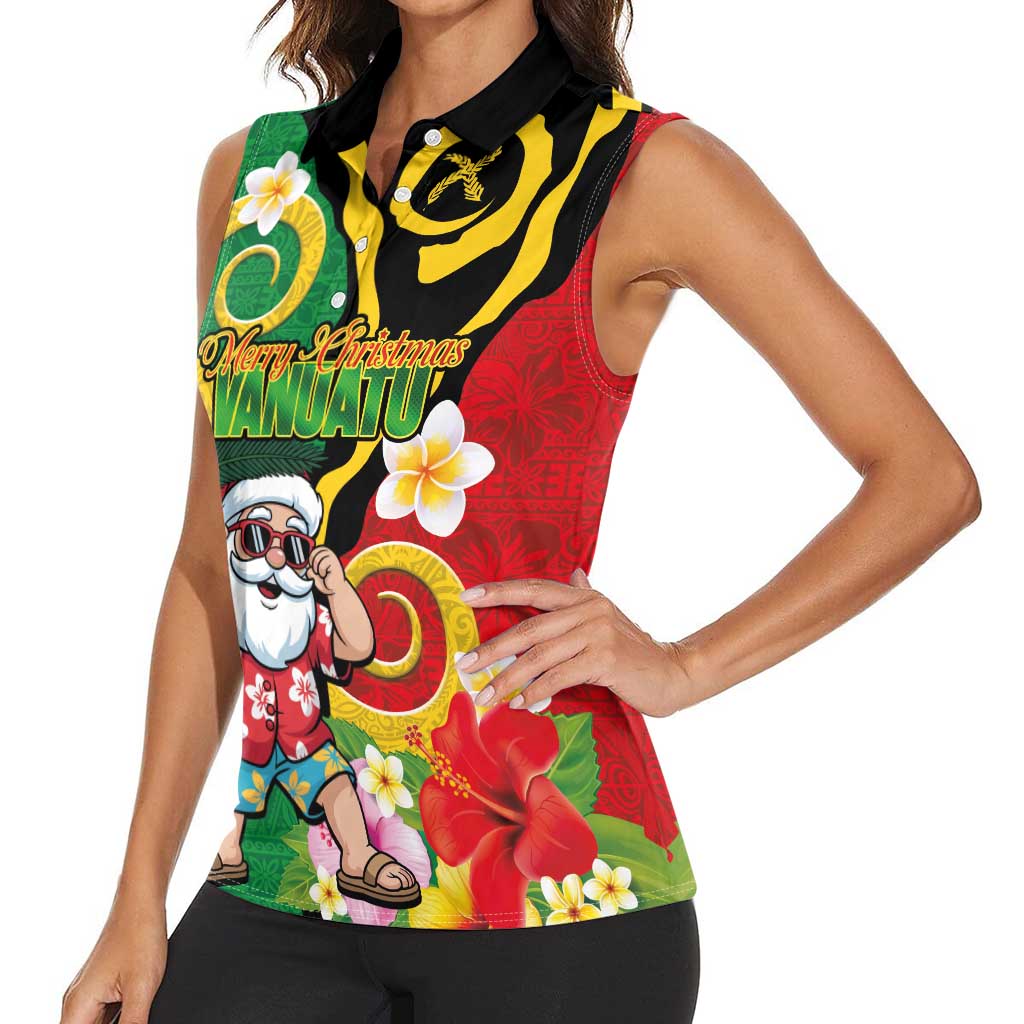 Vanuatu Christmas Women Sleeveless Polo Shirt Funny Santa with Namele and Boar Tusk Tribal - Polynesian Pride