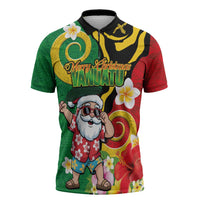 Vanuatu Christmas Zipper Polo Shirt Funny Santa with Namele and Boar Tusk Tribal - Polynesian Pride