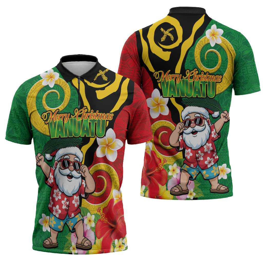 Vanuatu Christmas Zipper Polo Shirt Funny Santa with Namele and Boar Tusk Tribal - Polynesian Pride