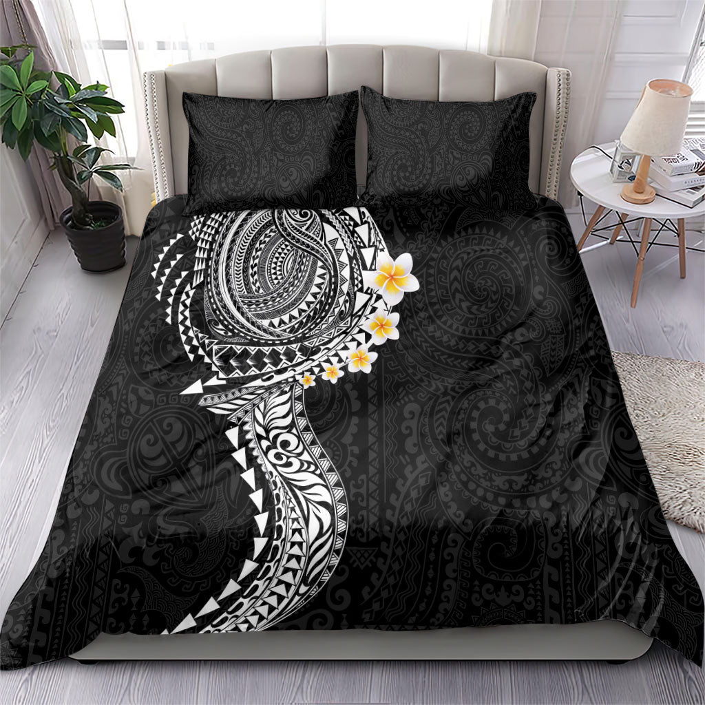 Hawaiian Tribal Tattoo and Plumeria Bedding Set Polynesian Pattern Black Color LT03 - Polynesian Pride