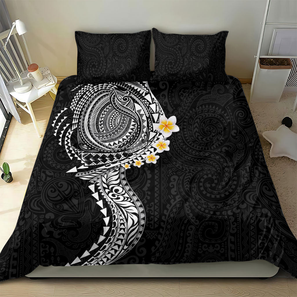 Hawaiian Tribal Tattoo and Plumeria Bedding Set Polynesian Pattern Black Color LT03 - Polynesian Pride