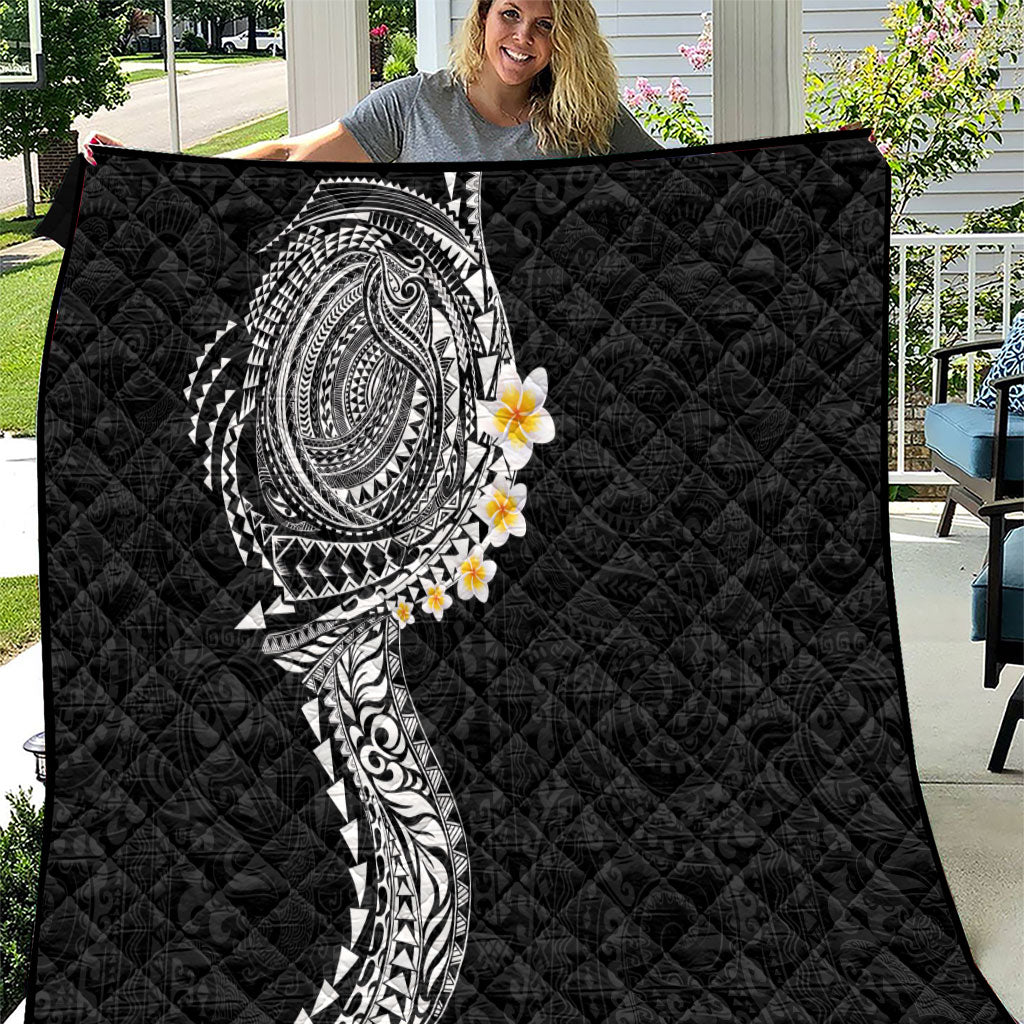 Hawaiian Tribal Tattoo and Plumeria Quilt Polynesian Pattern Black Color LT03 Black - Polynesian Pride