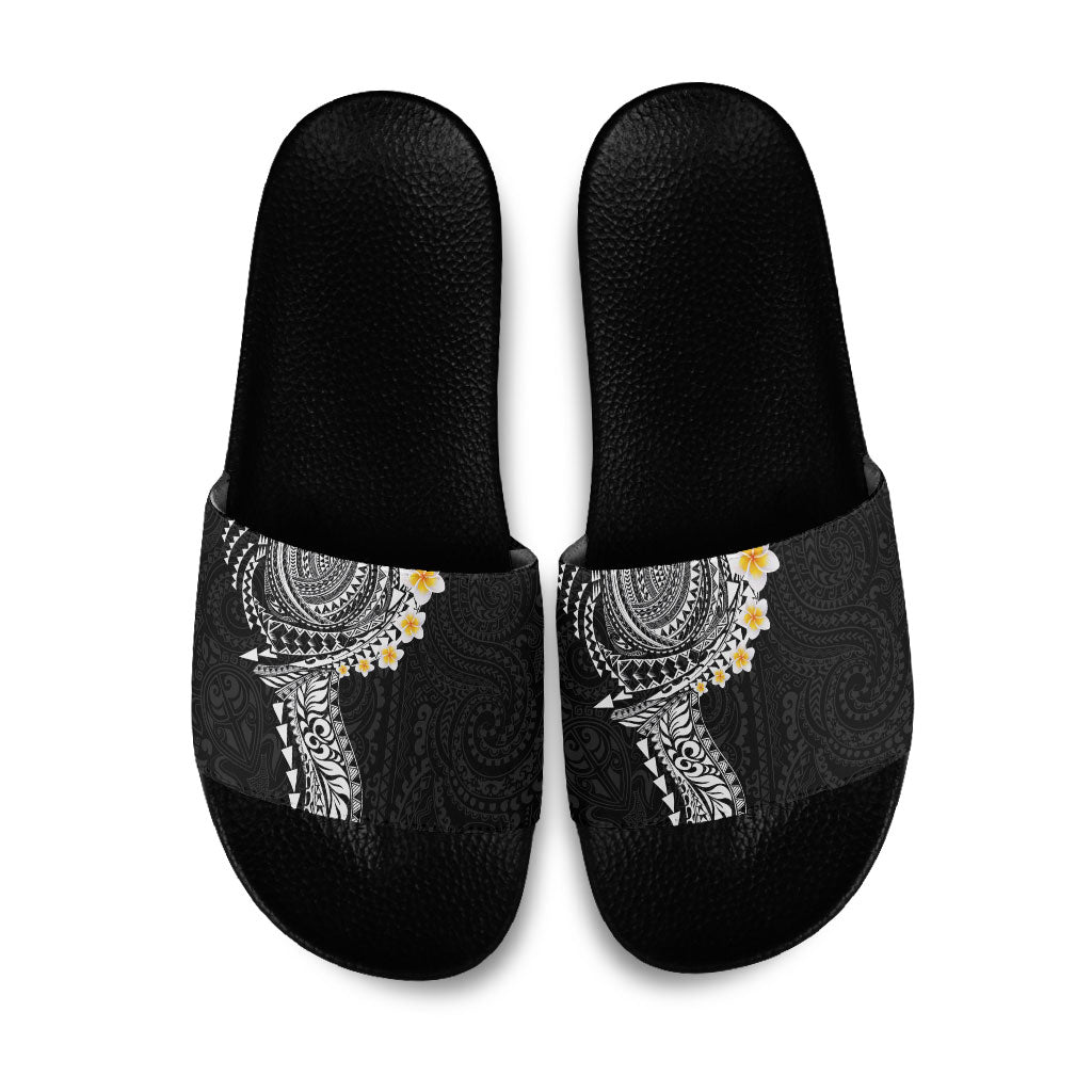 Hawaiian Tribal Tattoo and Plumeria Slide Sandals Polynesian Pattern Black Color LT03 Black - Polynesian Pride