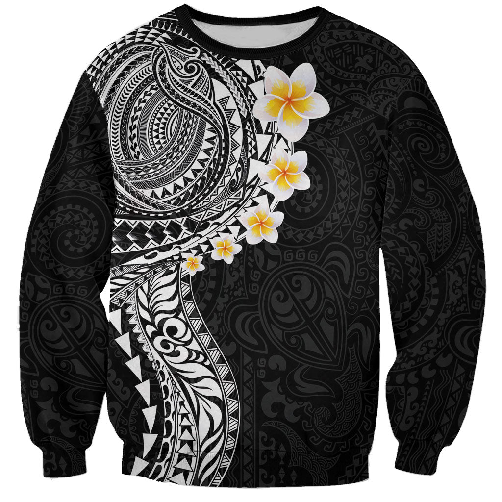Hawaiian Tribal Tattoo and Plumeria Sweatshirt Polynesian Pattern Black Color LT03 Unisex Black - Polynesian Pride