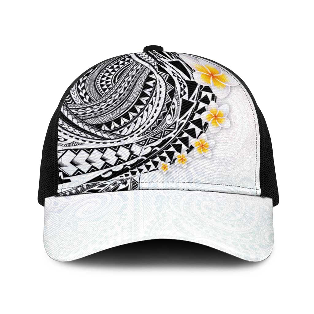 Hawaiian Tribal Tattoo and Plumeria Baseball Net Cap Polynesian Pattern White Color LT03 One Size Black White - Polynesian Pride