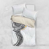 Hawaiian Tribal Tattoo and Plumeria Bedding Set Polynesian Pattern White Color LT03 US Twin 172cm x 218cm White - Polynesian Pride