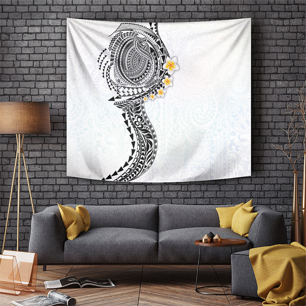 Hawaiian Tribal Tattoo and Plumeria Tapestry Polynesian Pattern White Color LT03 White - Polynesian Pride