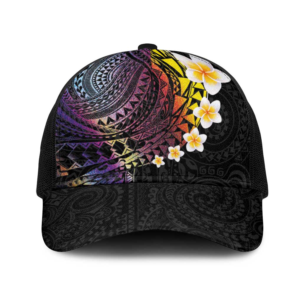 Hawaiian Tribal Tattoo and Plumeria Baseball Net Cap Polynesian Pattern Rainbow LT03 One Size Black Black - Polynesian Pride