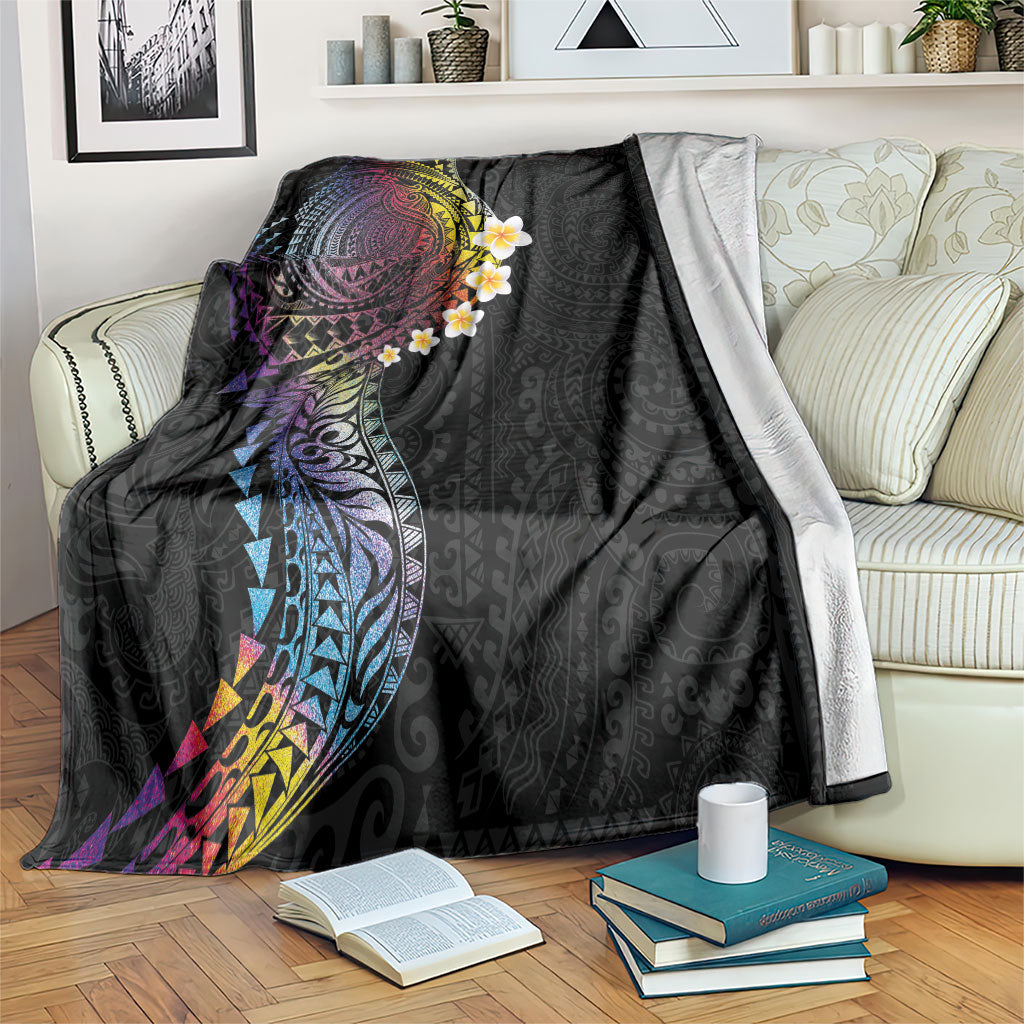 Hawaiian Tribal Tattoo and Plumeria Blanket Polynesian Pattern Rainbow LT03 Black - Polynesian Pride