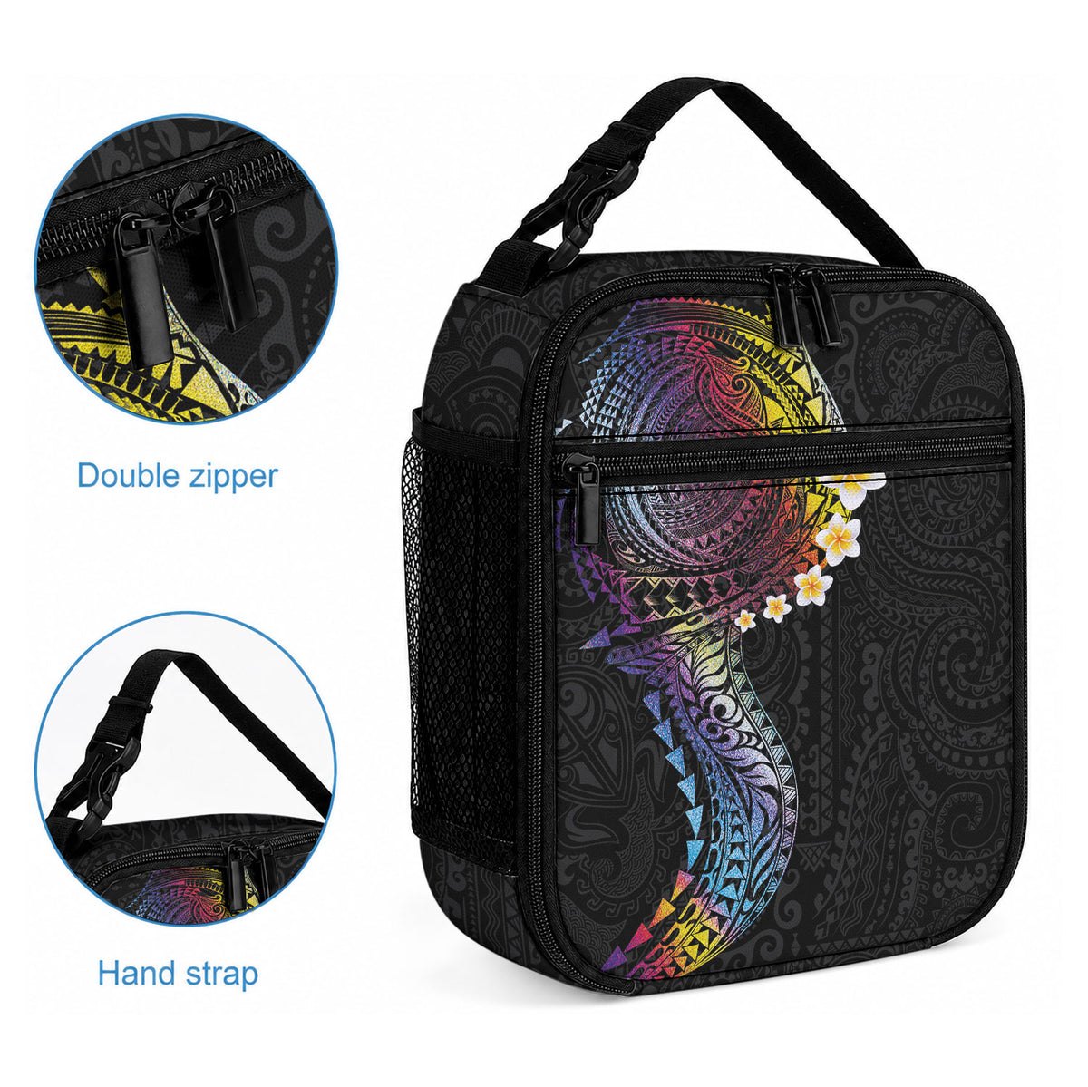 Hawaiian Tribal Tattoo and Plumeria Lunch Bag Polynesian Pattern Rainbow LT03 - Polynesian Pride