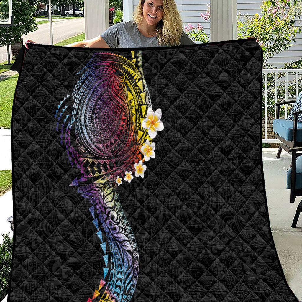 Hawaiian Tribal Tattoo and Plumeria Quilt Polynesian Pattern Rainbow LT03 Black - Polynesian Pride