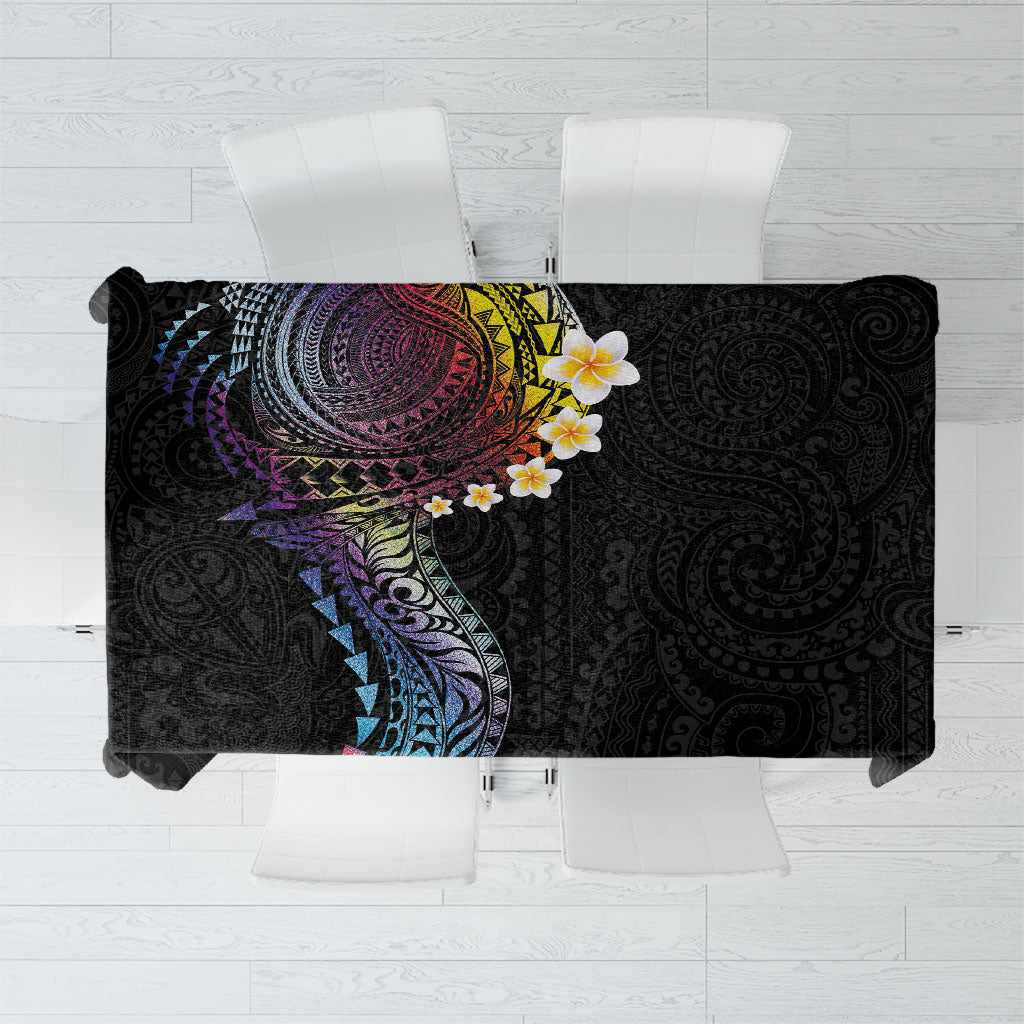Hawaiian Tribal Tattoo and Plumeria Tablecloth Polynesian Pattern Rainbow LT03 Black - Polynesian Pride