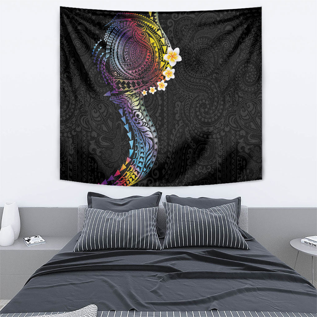 Hawaiian Tribal Tattoo and Plumeria Tapestry Polynesian Pattern Rainbow LT03 - Polynesian Pride