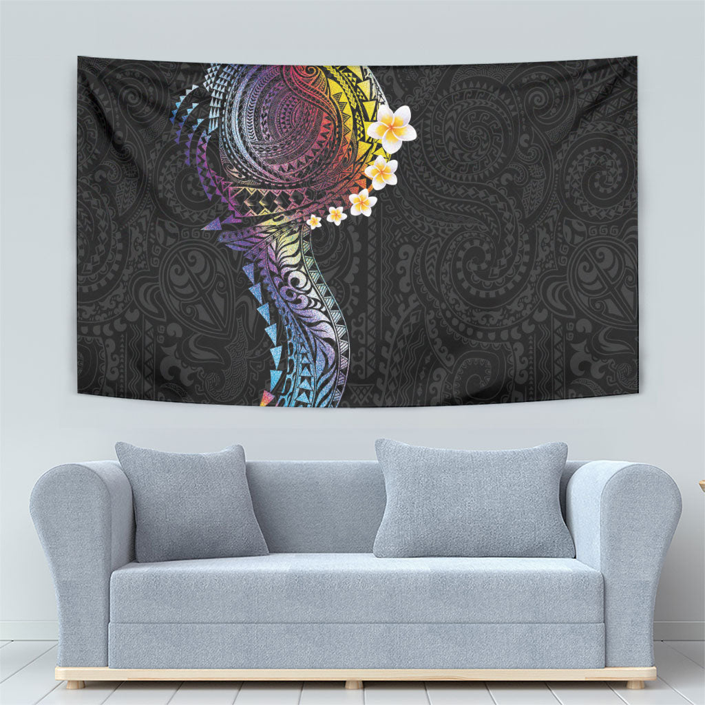 Hawaiian Tribal Tattoo and Plumeria Tapestry Polynesian Pattern Rainbow LT03 - Polynesian Pride