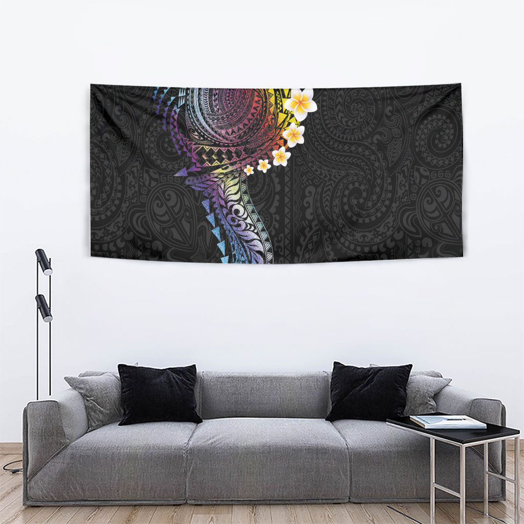 Hawaiian Tribal Tattoo and Plumeria Tapestry Polynesian Pattern Rainbow LT03 - Polynesian Pride