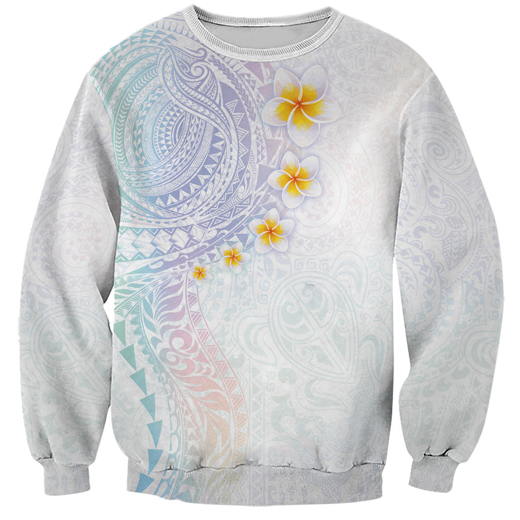Hawaiian Tribal Tattoo and Plumeria Sweatshirt Polynesian Pattern Sweet LT03 Unisex White - Polynesian Pride
