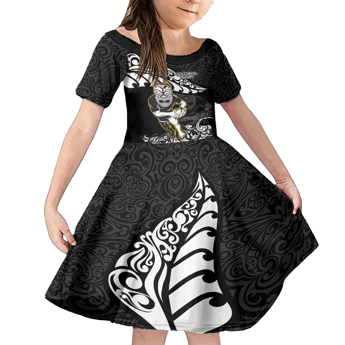 new-zealand-rugby-family-matching-long-sleeve-bodycon-dress-and-hawaiian-shirt-maori-warrior-rugby-silver-fern-tribal-pattern