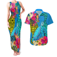 polynesian-couples-matching-tank-maxi-dress-and-hawaiian-shirt-the-turtle-jung-flower-with-maori-pattern-ethnic-style