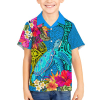 polynesian-family-matching-off-shoulder-short-dress-and-hawaiian-shirt-the-turtle-jung-flower-with-maori-pattern-ethnic-style