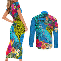 Custom Polynesian Couples Matching Short Sleeve Bodycon Dress and Long Sleeve Button Shirts The Turtle Jung Flower with Maori Pattern Ethnic Style LT03 - Polynesian Pride