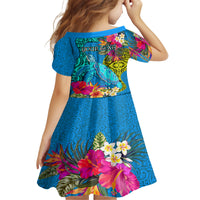 custom-polynesian-kid-short-sleeve-dress-the-turtle-jung-flower-with-maori-pattern-ethnic-style