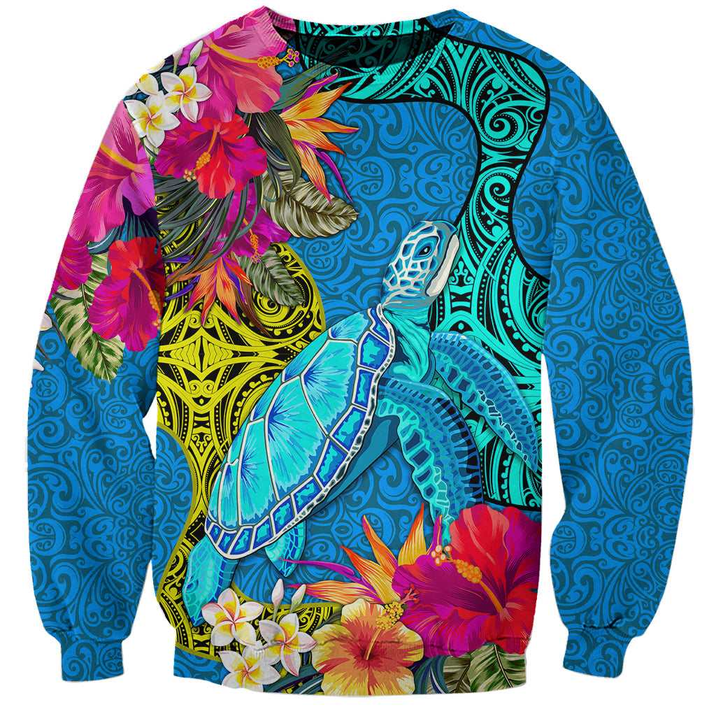 custom-polynesian-sweatshirt-the-turtle-jung-flower-with-maori-pattern-ethnic-style