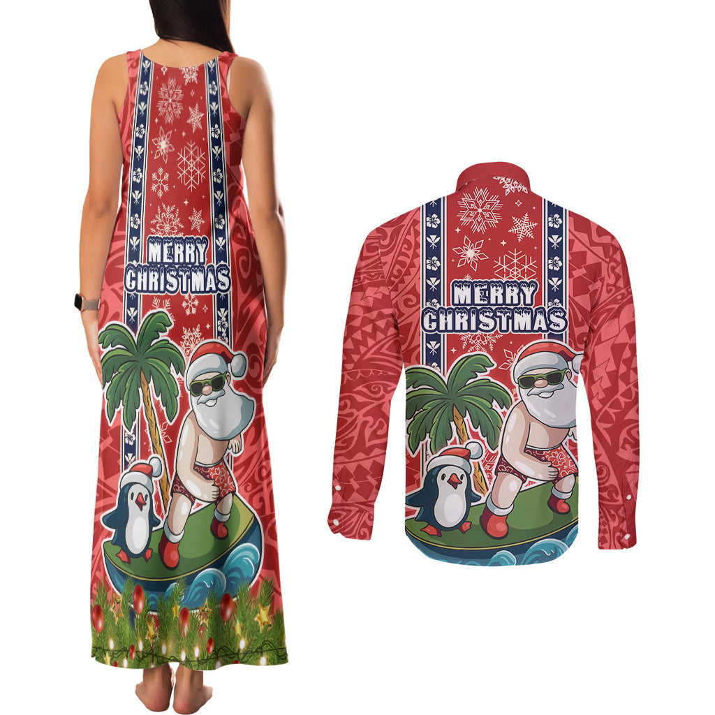 hawaii-christmas-couples-matching-tank-maxi-dress-and-long-sleeve-button-shirts-the-santa-surfing-hawaii-xmas-style