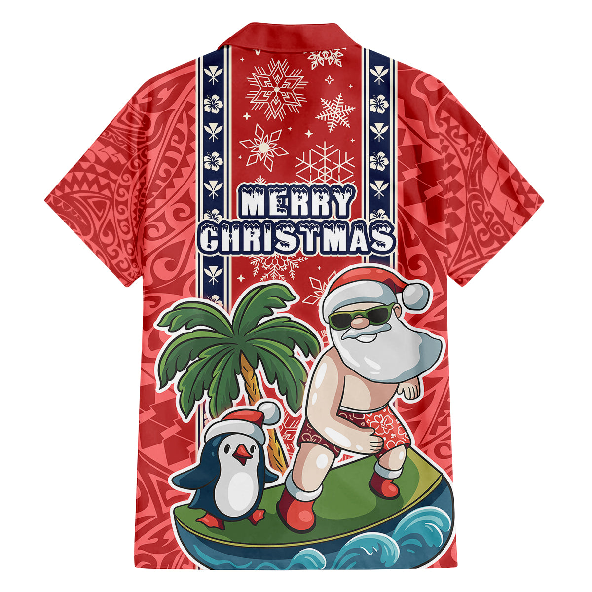 hawaii-christmas-family-matching-off-shoulder-long-sleeve-dress-and-hawaiian-shirt-the-santa-surfing-hawaii-xmas-style