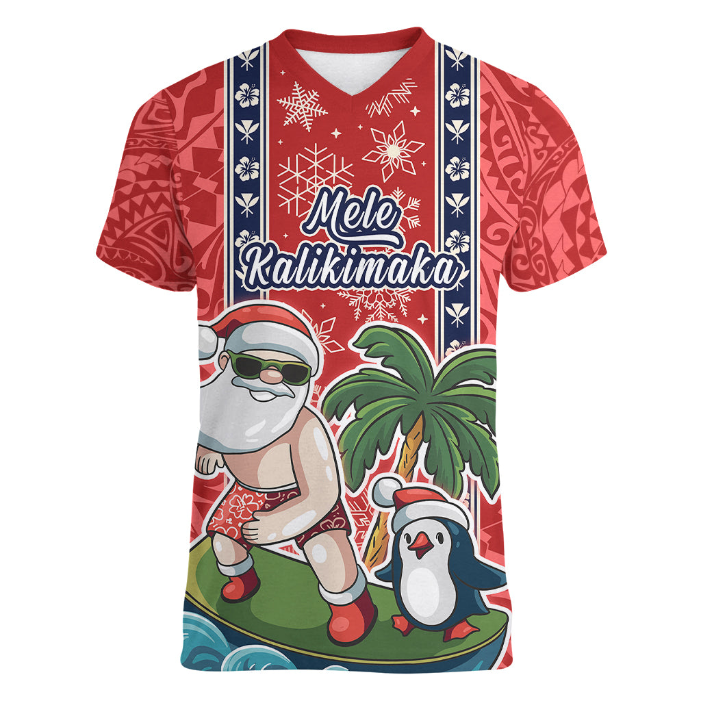 hawaii-christmas-women-v-neck-t-shirt-the-santa-surfing-hawaii-xmas-style