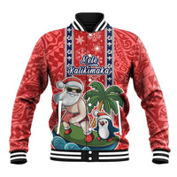 Custom Hawaii Christmas Baseball Jacket The Santa Surfing Hawaii Xmas Style LT03 Unisex Red - Polynesian Pride