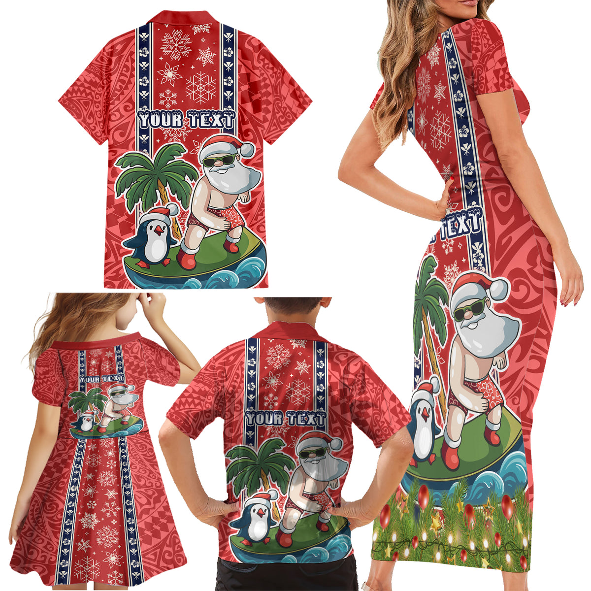 custom-hawaii-christmas-family-matching-short-sleeve-bodycon-dress-and-hawaiian-shirt-the-santa-surfing-hawaii-xmas-style