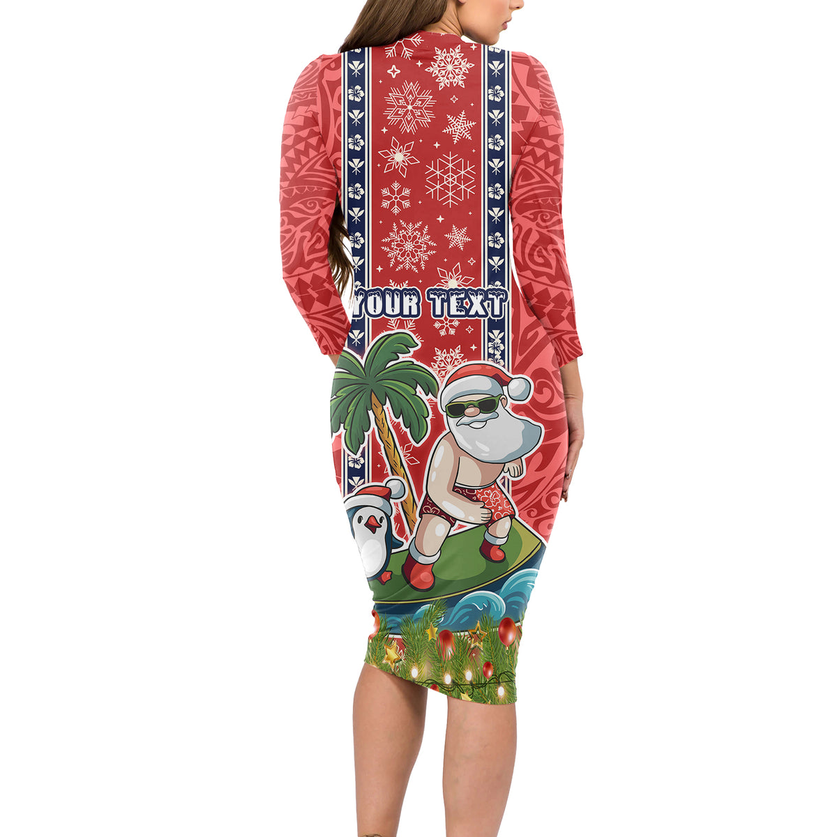 custom-hawaii-christmas-long-sleeve-bodycon-dress-the-santa-surfing-hawaii-xmas-style
