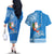 Custom Hawaii Mele Kalikimaka Couples Matching Off The Shoulder Long Sleeve Dress and Hawaiian Shirt Santa Riding The DolPhin Mix Kakau Pattern Blue Style LT03 - Polynesian Pride