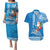Custom Hawaii Mele Kalikimaka Couples Matching Puletasi Dress and Hawaiian Shirt Santa Riding The DolPhin Mix Kakau Pattern Blue Style LT03 Blue - Polynesian Pride