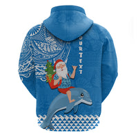 Custom Hawaii Mele Kalikimaka Hoodie Santa Riding The DolPhin Mix Kakau Pattern Blue Style LT03 - Polynesian Pride