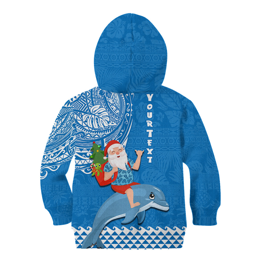Custom Hawaii Mele Kalikimaka Kid Hoodie Santa Riding The DolPhin Mix Kakau Pattern Blue Style LT03 - Polynesian Pride