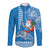 Custom Hawaii Mele Kalikimaka Long Sleeve Button Shirt Santa Riding The DolPhin Mix Kakau Pattern Blue Style LT03 Unisex Blue - Polynesian Pride