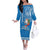 Custom Hawaii Mele Kalikimaka Off The Shoulder Long Sleeve Dress Santa Riding The DolPhin Mix Kakau Pattern Blue Style LT03 Women Blue - Polynesian Pride
