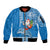 Custom Hawaii Mele Kalikimaka Sleeve Zip Bomber Jacket Santa Riding The DolPhin Mix Kakau Pattern Blue Style LT03 Unisex Blue - Polynesian Pride