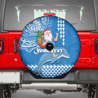 Custom Hawaii Mele Kalikimaka Spare Tire Cover Santa Riding The DolPhin Mix Kakau Pattern Blue Style LT03 - Polynesian Pride