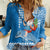 Custom Hawaii Mele Kalikimaka Women Casual Shirt Santa Riding The DolPhin Mix Kakau Pattern Blue Style LT03 Female Blue - Polynesian Pride