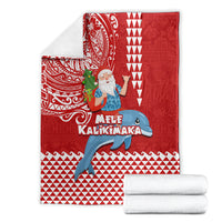 Hawaii Mele Kalikimaka Blanket Santa Riding The DolPhin Mix Kakau Pattern Red Style LT03 - Polynesian Pride