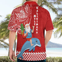 Hawaii Mele Kalikimaka Hawaiian Shirt Santa Riding The DolPhin Mix Kakau Pattern Red Style LT03 - Polynesian Pride
